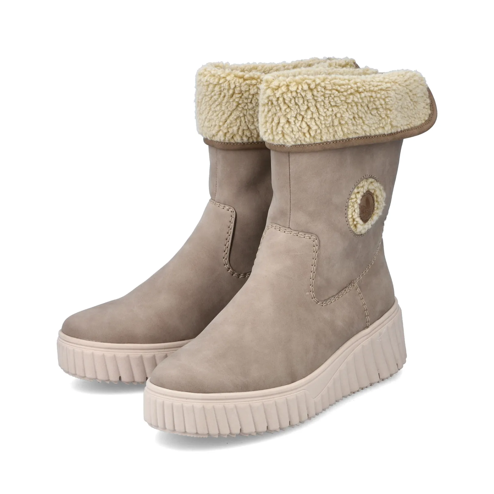 Rieker Stiefeletten & Boots | Fluffy<Damen Hochschaftstiefel grau Beige