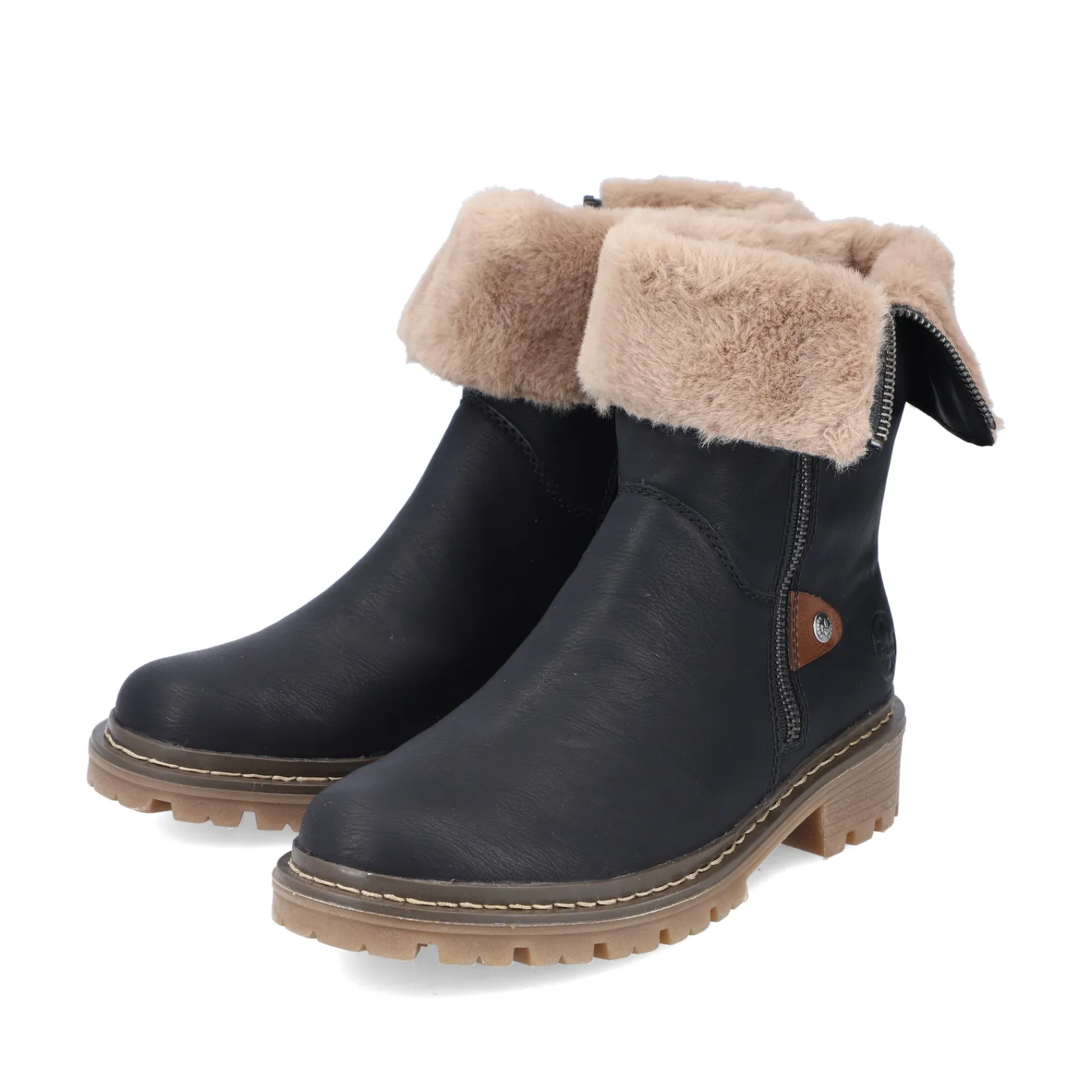 Rieker Stiefeletten & Boots | Fluffy<Damen Kurzstiefel asphalt Schwarz