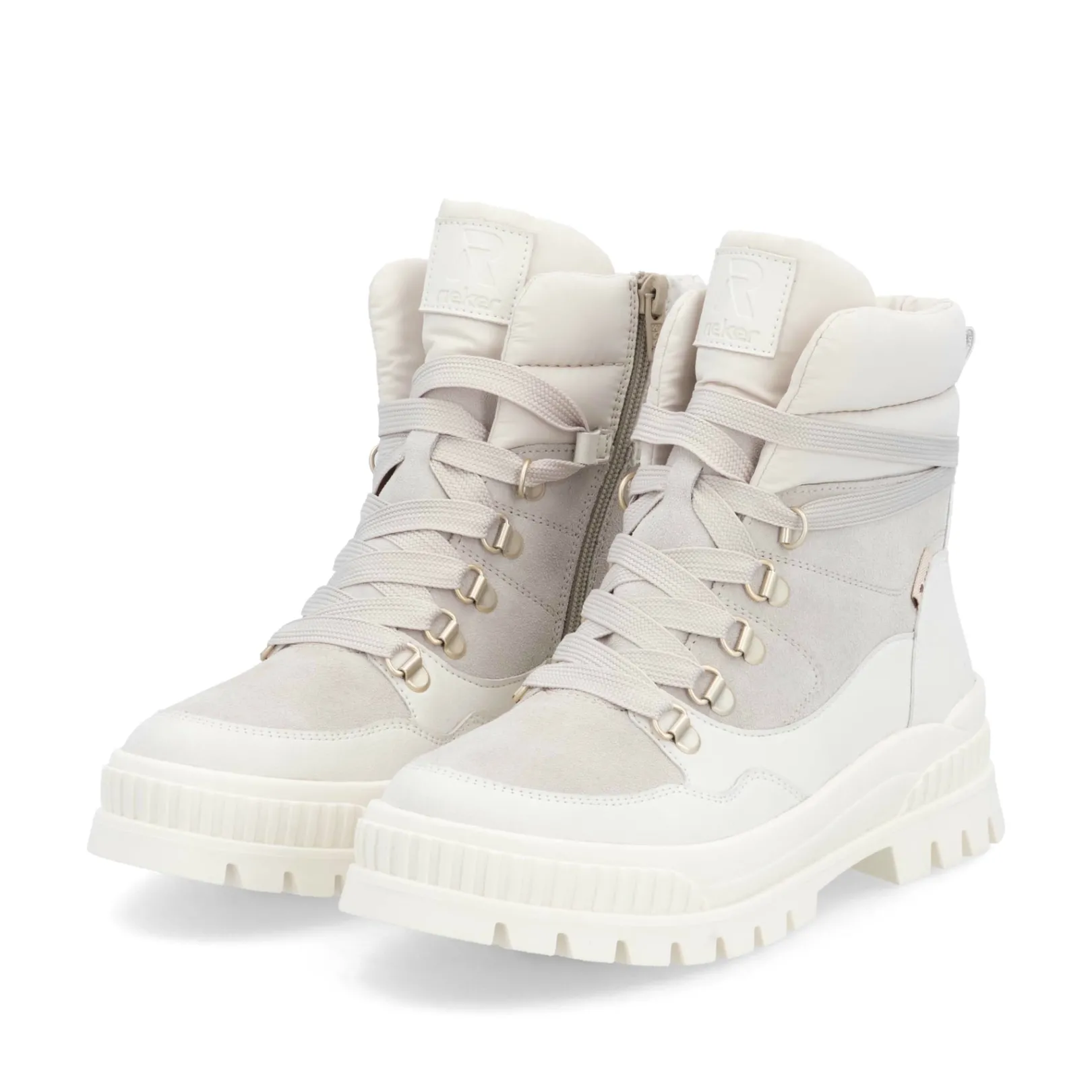 Rieker Stiefeletten & Boots<Damen Schnürstiefel arktikgrau-cremeweiß Weiss