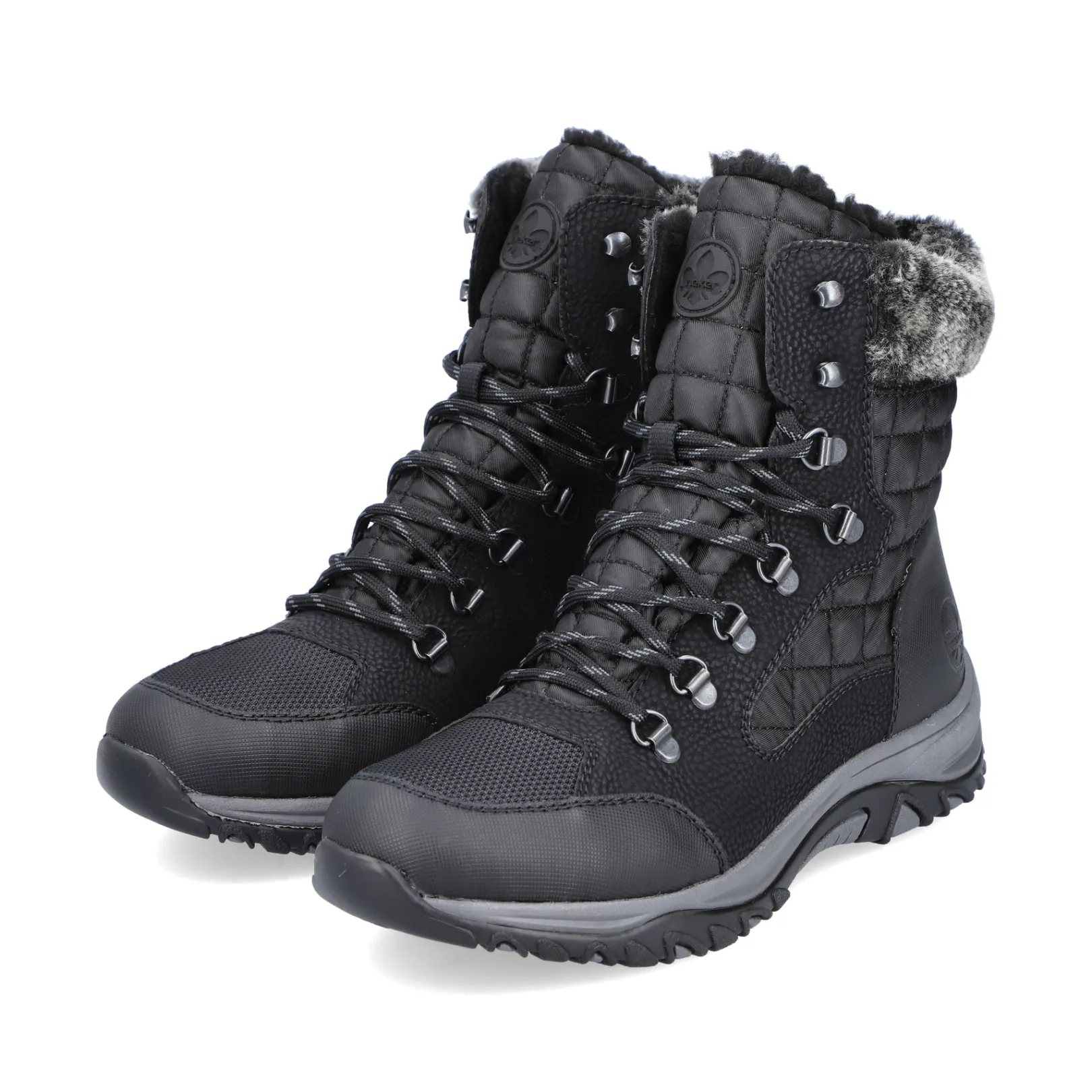 Rieker Stiefeletten & Boots | Fluffy<Damen Schnürstiefel asphalt Schwarz