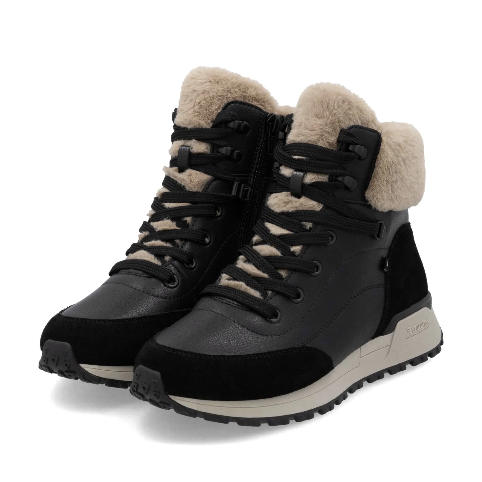 Rieker Stiefeletten & Boots | Fluffy<Damen Schnürstiefel carbon Schwarz