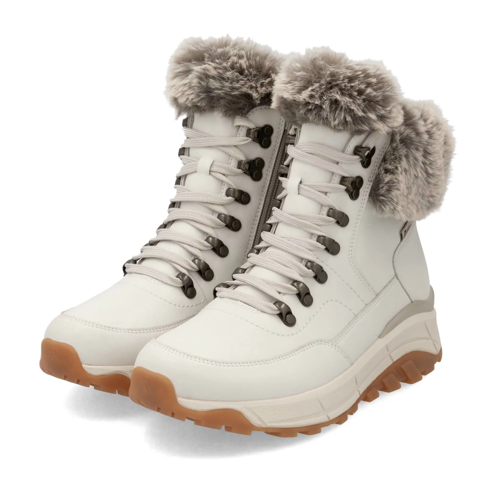 Rieker Stiefeletten & Boots | Fluffy<Damen Schnürstiefel cremeweiß Weiss