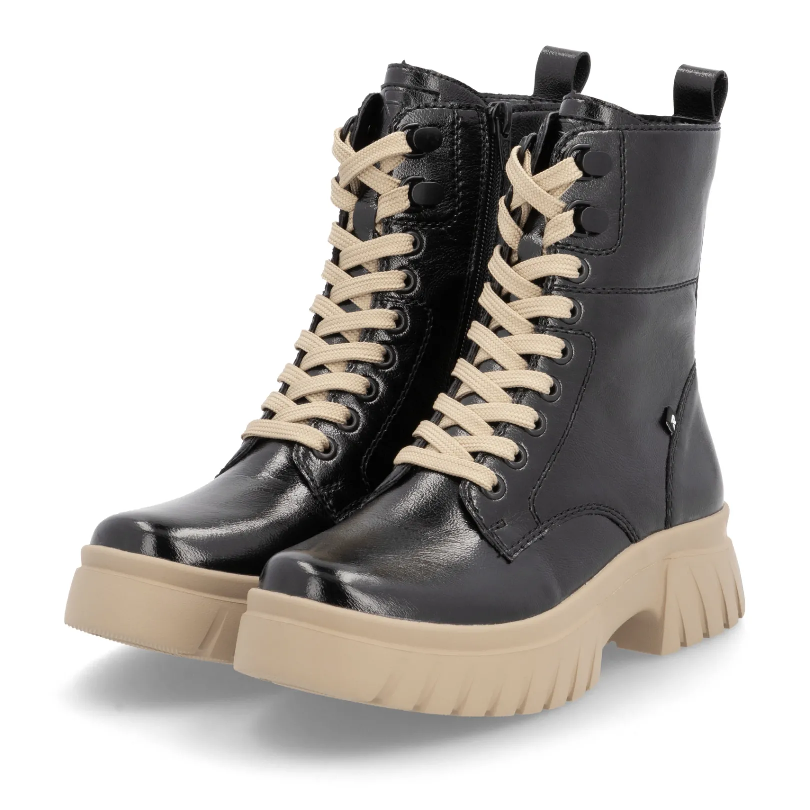 Rieker Stiefeletten & Boots<Damen Schnürstiefel glanz Schwarz