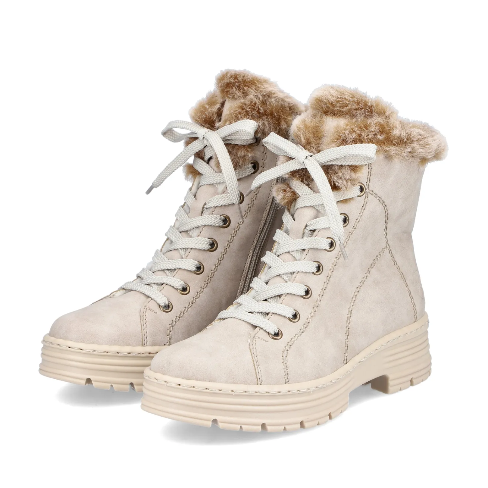 Rieker Stiefeletten & Boots | Fluffy<Damen Schnürstiefel hell Beige