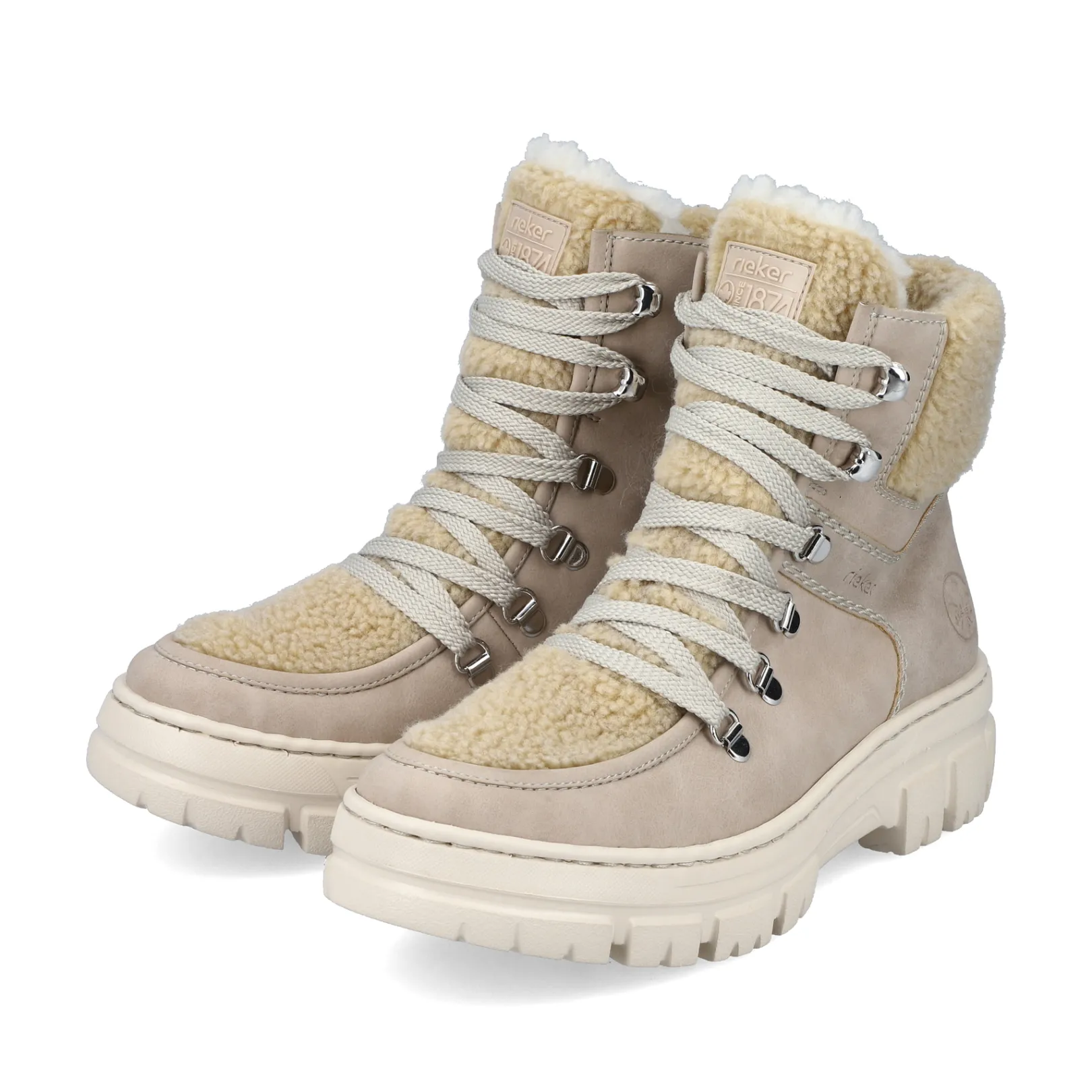 Rieker Stiefeletten & Boots | Fluffy<Damen Schnürstiefel hell Beige