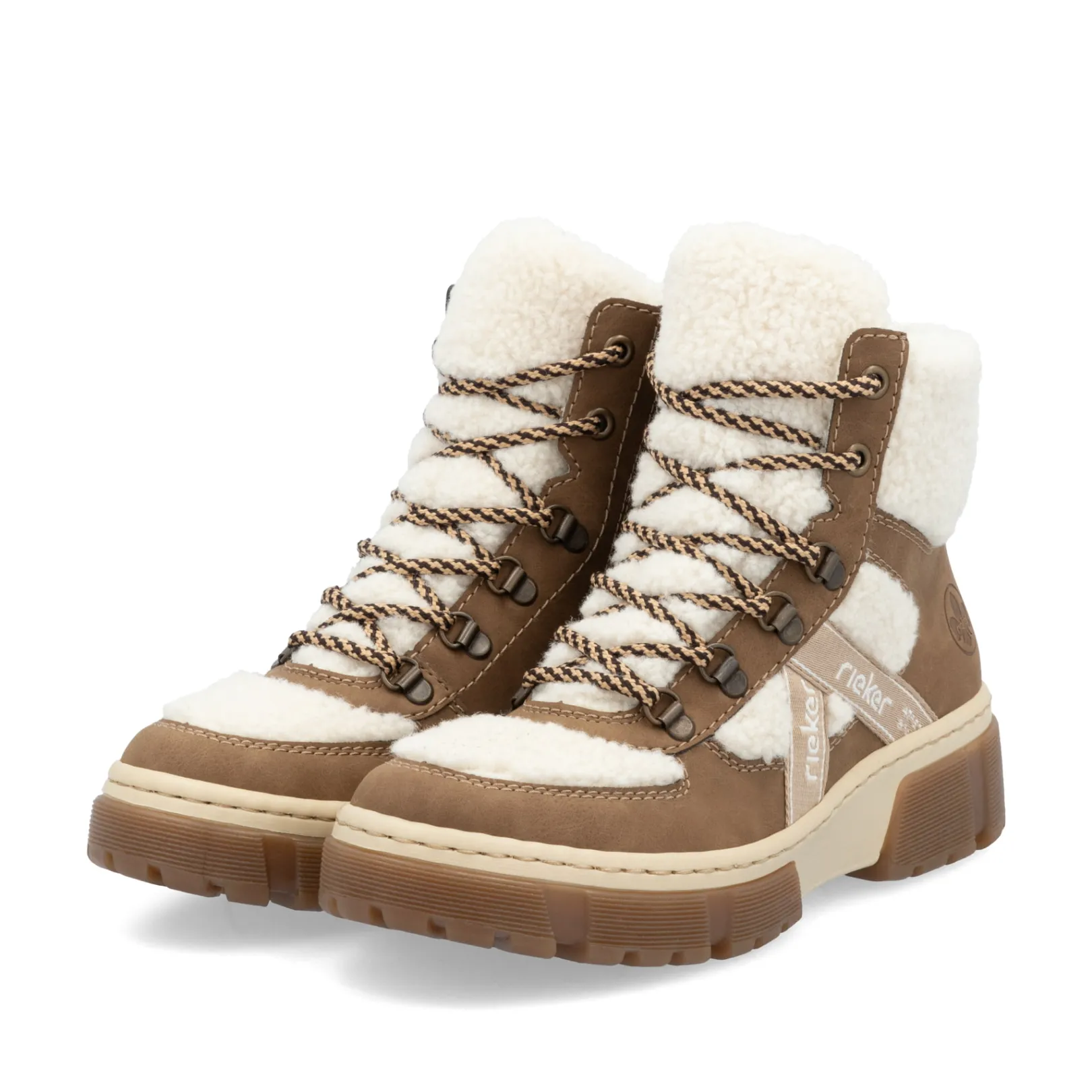 Rieker Stiefeletten & Boots | Fluffy<Damen Schnürstiefel hellbeige-kaffee Braun