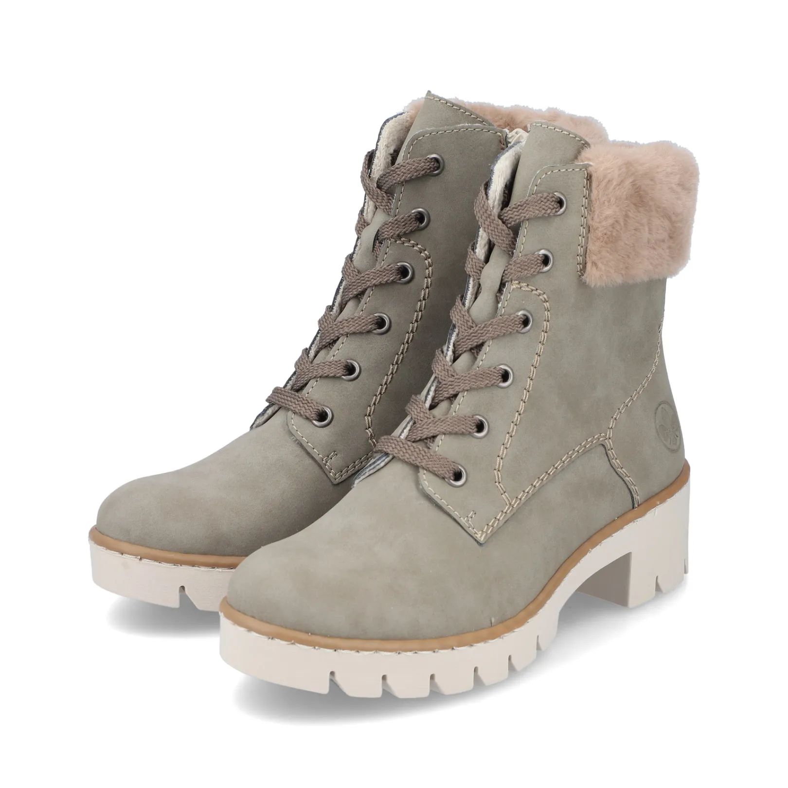 Rieker Stiefeletten & Boots | Fluffy<Damen Schnürstiefel khaki-braun Grün