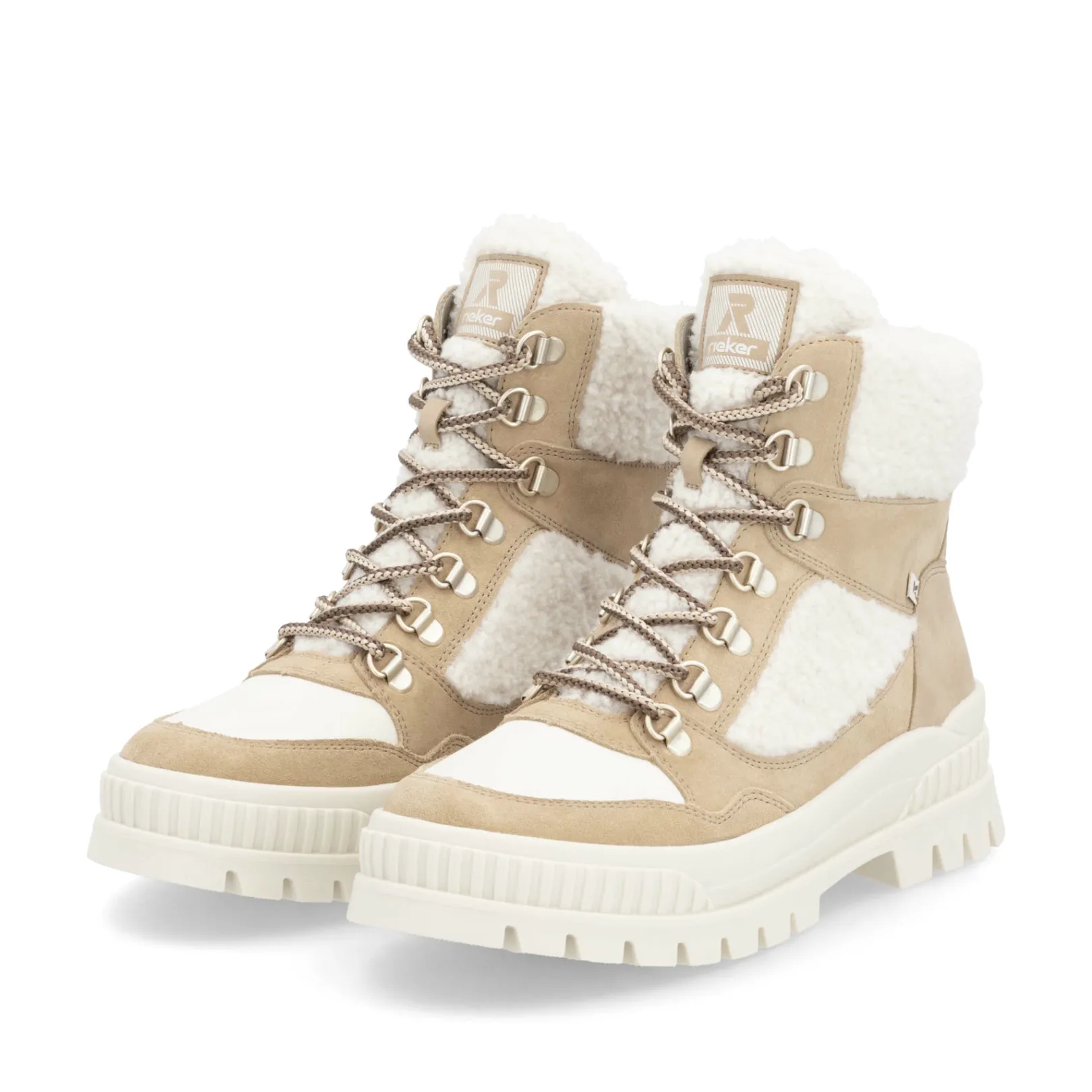 Rieker Stiefeletten & Boots | Fluffy<Damen Schnürstiefel sand-cremeweiß Beige