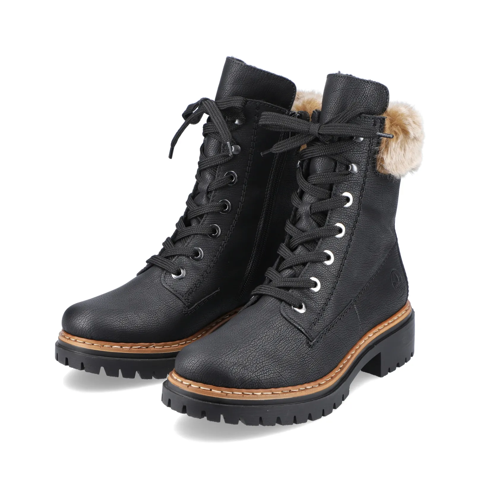 Rieker Stiefeletten & Boots | Fluffy<Damen Schnürstiefel tief Schwarz