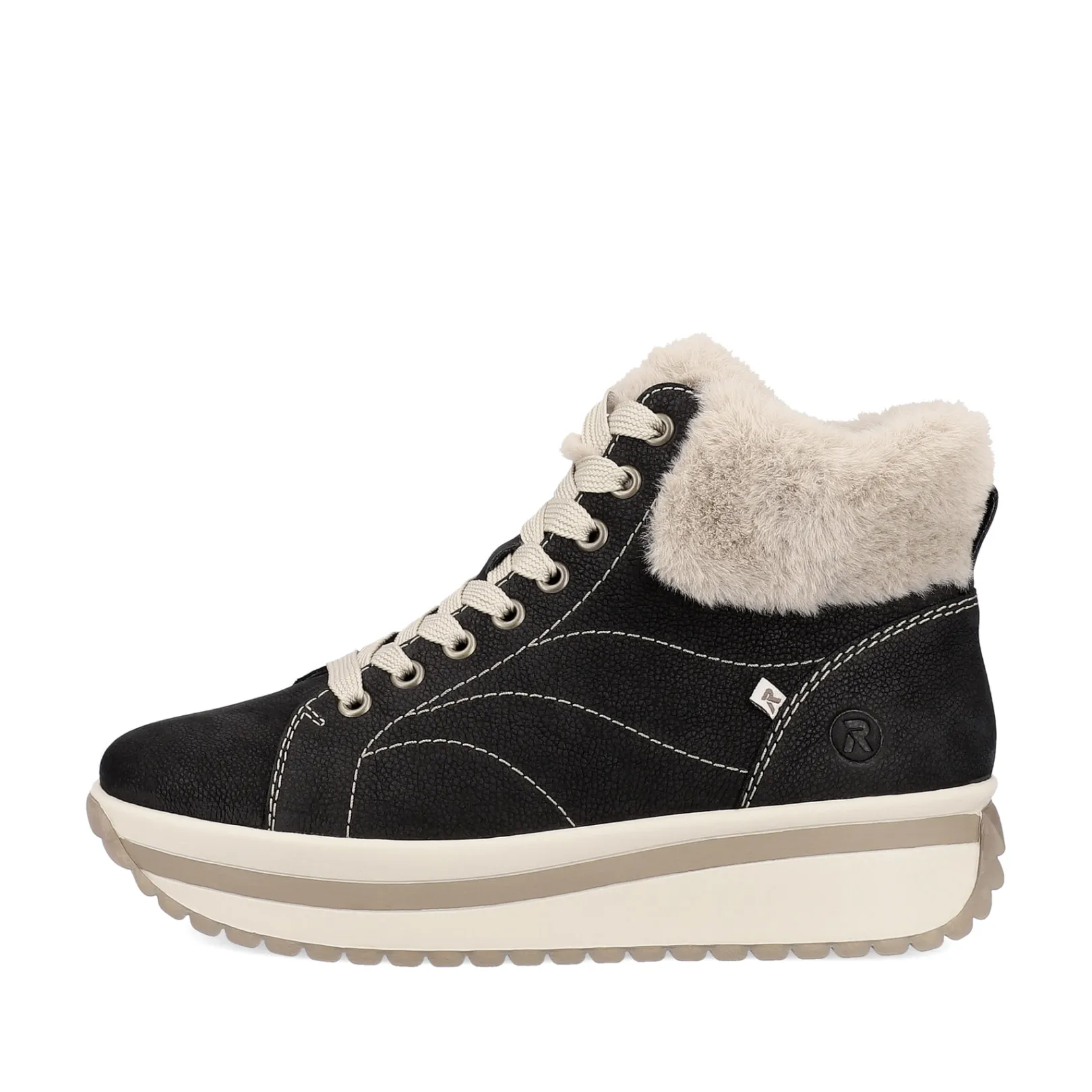 Rieker Sneaker | Fluffy<Damen Sneaker High night-black creme-beige Schwarz