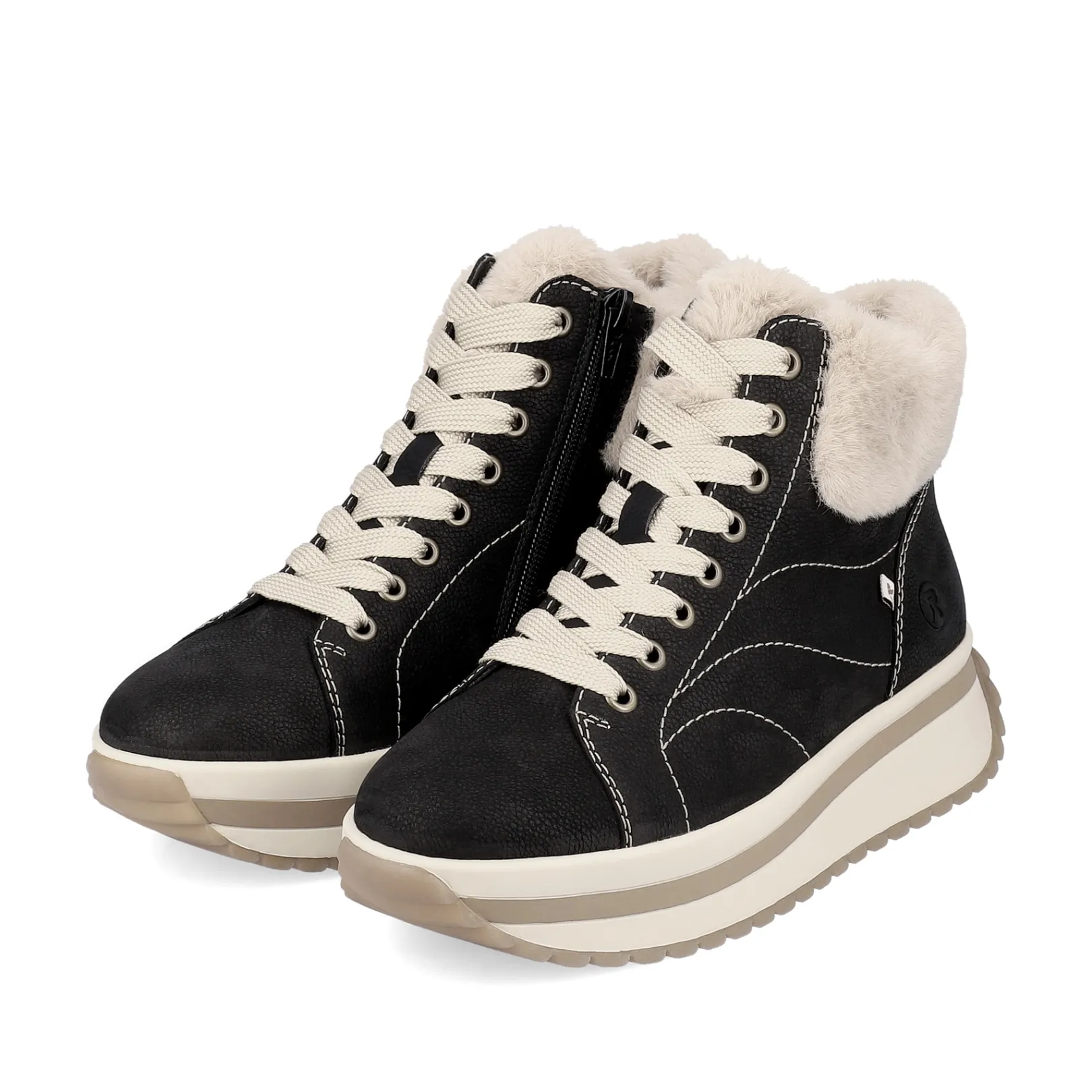 Rieker Sneaker | Fluffy<Damen Sneaker High night-black creme-beige Schwarz